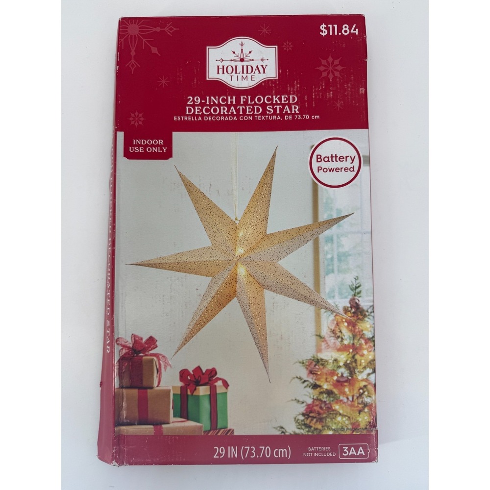Holiday Time 29" Flocked Light Up Star Christmas Decor Battery Powered Indoor